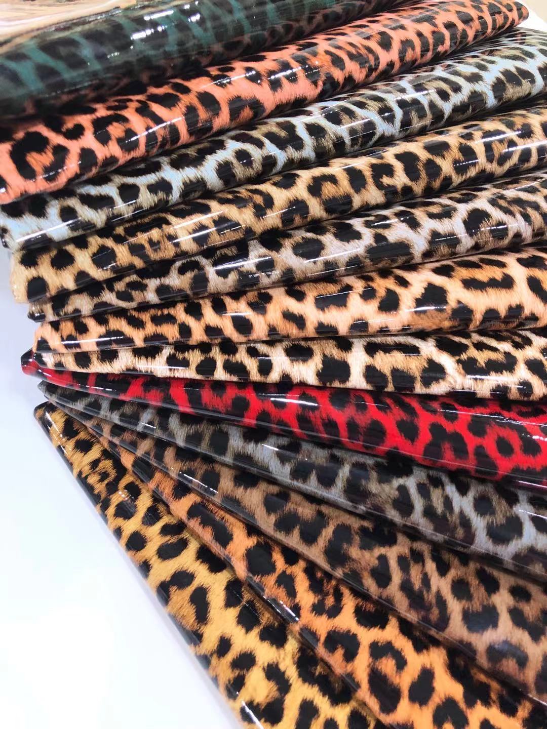 Premium 0.8mm mirror leopard fur sole PVC leather