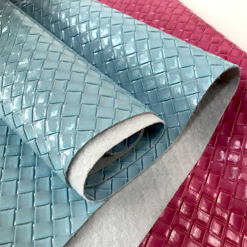Reflective pvc high gloss diagonal check leather